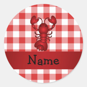 Personalized name lobster red picnic checkers classic round sticker