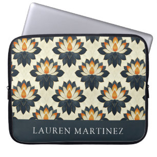 Personalized Name Lotus Flower Pattern Laptop Sleeve