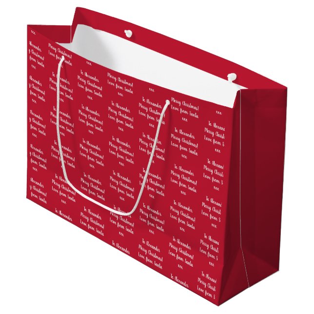 Personalized Name Love From Santa Red Christmas Large Gift Bag (Front Angled)