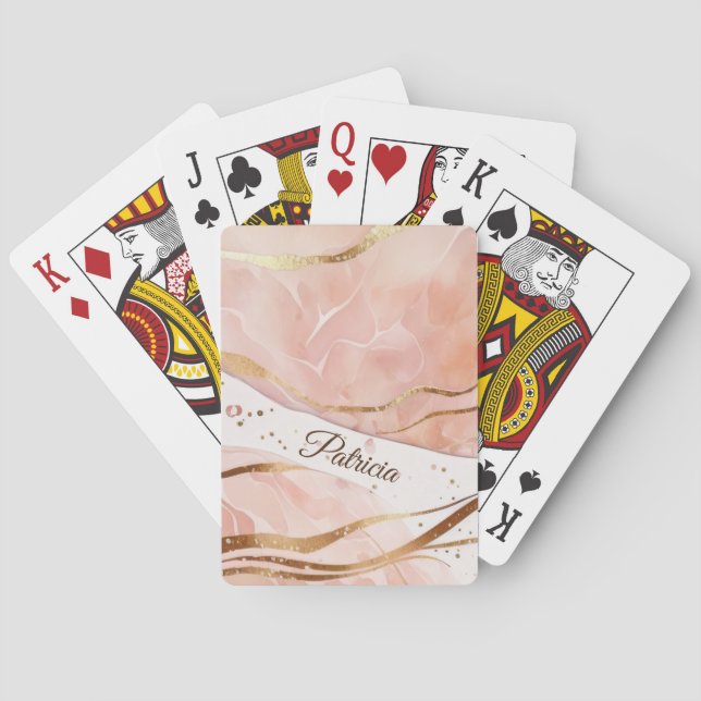 Personalized Name Luxury Marble Rose Playing Cards (Back)