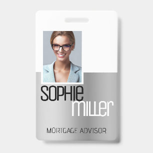 Personalized Name Luxury Silver Grey Ombre Stylish Badge