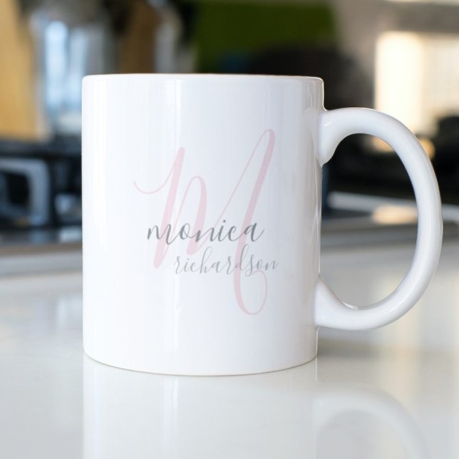 personalized name . M monogram white Coffee Mug (Creator Uploaded)