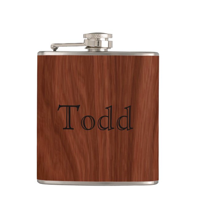 Personalized Name | Mahogany Woodgrain Pattern Hip Flask (Front)