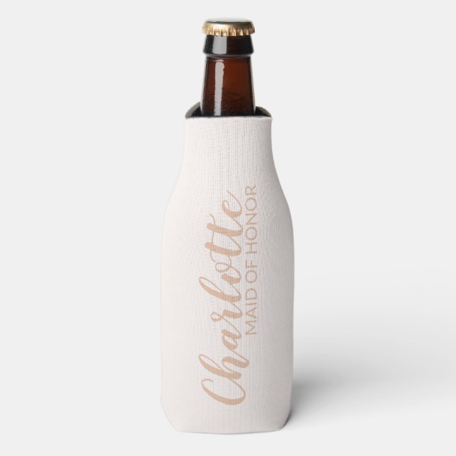 Personalized Name Maid of Honour Blush Pink Script Bottle Cooler (Bottle Front)