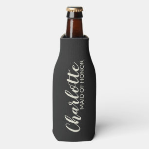 Personalized Name Maid of Honour Bridal Black Whit Bottle Cooler