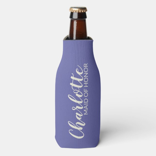 Personalized Name Maid of Honour Elegant Purple Bottle Cooler (Bottle Front)
