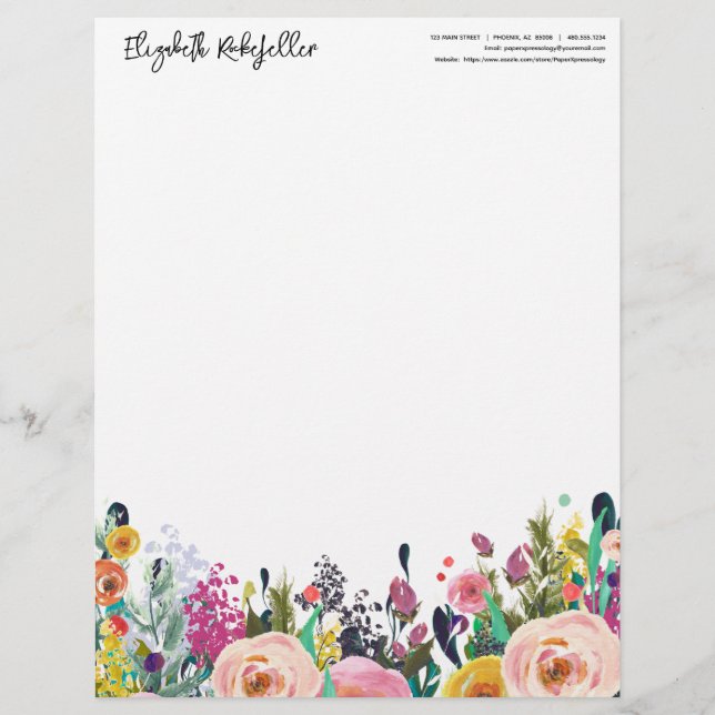 Personalized Name Mailing Address Floral Blooms Letterhead (Front)