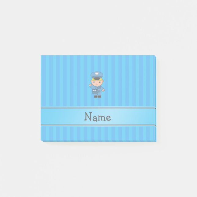 Personalized name mailman blue stripes post-it notes (Front)