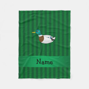 Personalized name mallard duck green stripes fleece blanket