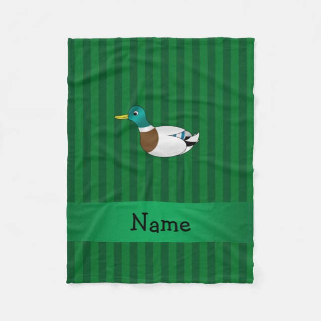 Personalized name mallard duck green stripes fleece blanket (Front)