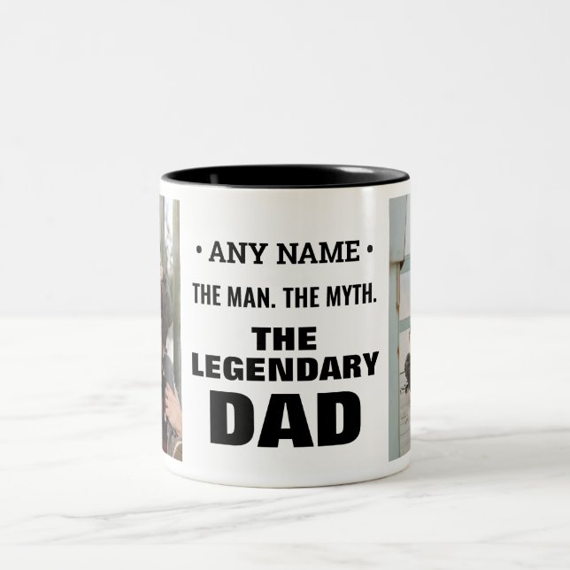Personalized Name Man Myth Legendary Dad Photo Two-Tone Coffee Mug (Center)