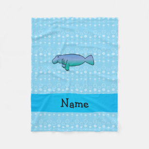 Personalized name manatee blue bubbles fleece blanket
