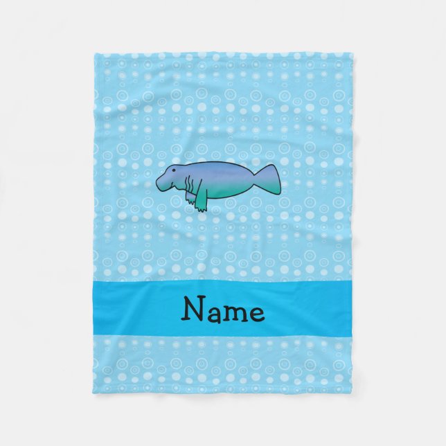 Personalized name manatee blue bubbles fleece blanket (Front)