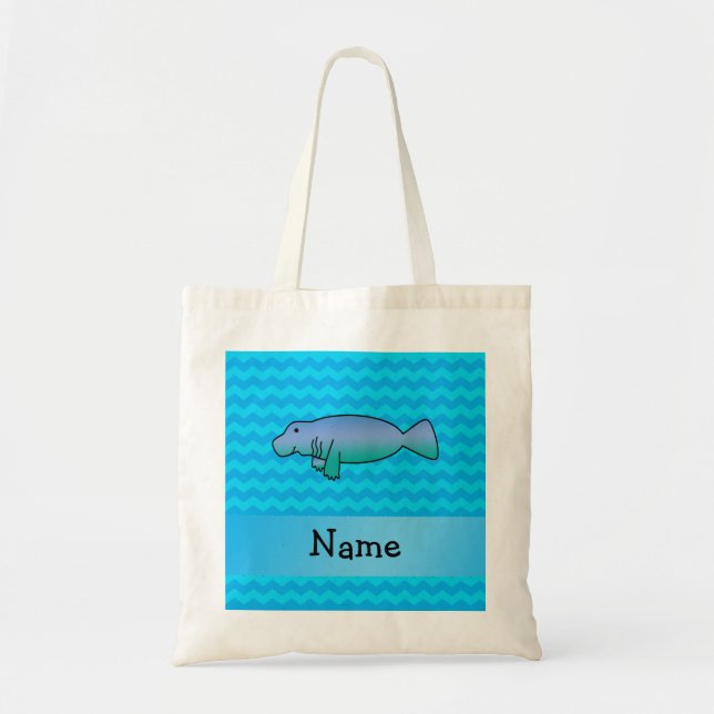 Personalized name manatee blue chevrons tote bag (Front)
