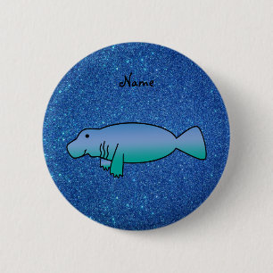 Personalized name manatee blue glitter 2 inch round button