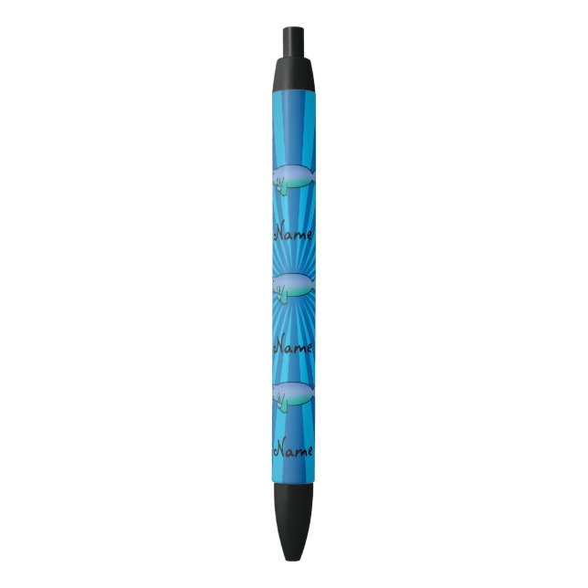 Personalized name manatee blue sunburst black ink pen (Front Vertical)