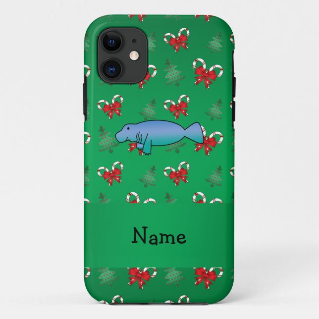 Personalized name manatee green candy canes bows Case-Mate iPhone case (Back)