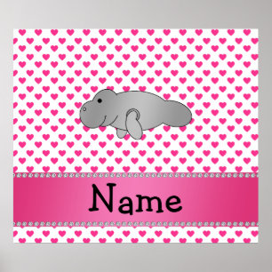 Personalized name manatee pink hearts polka dots poster