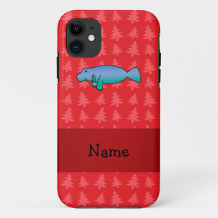 Personalized name manatee red christmas trees iPhone 11 case