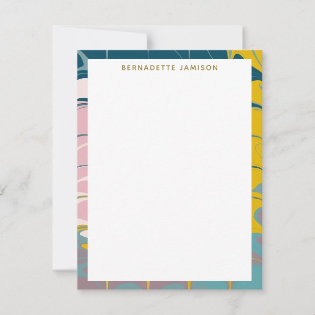 Personalized Name Marble Border Stationery Lover Card (Front)
