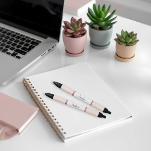Personalized Name Marble Rose Gold Pink Black Ink Pen