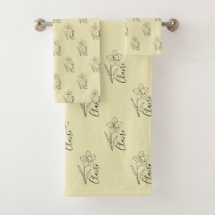 Personalized name March daffodil Birth Flower Bath Towel Set
