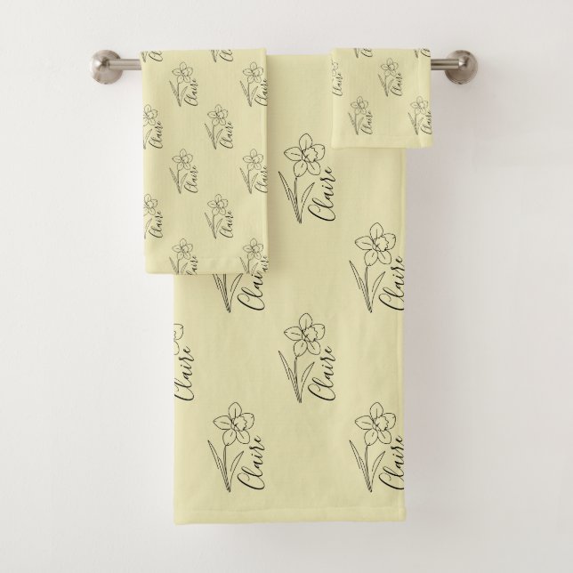 Personalized name March daffodil Birth Flower Bath Towel Set (Insitu)