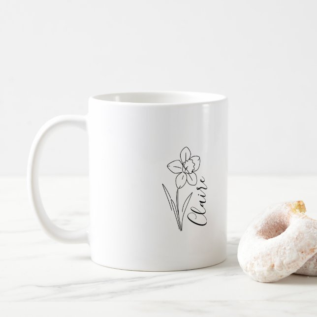 Personalized name March daffodil Birth Flower Coffee Mug (With Donut)