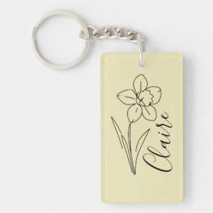 Personalized name March daffodil Birth Flower Keychain