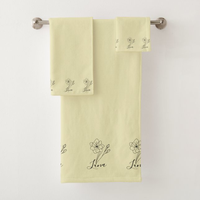 Personalized name March jonquil Birth Flower Bath Towel Set (Insitu)
