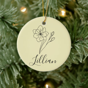 Personalized name March jonquil Birth Flower Ceramic Ornament