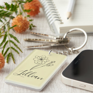 Personalized name March jonquil Birth Flower Keychain