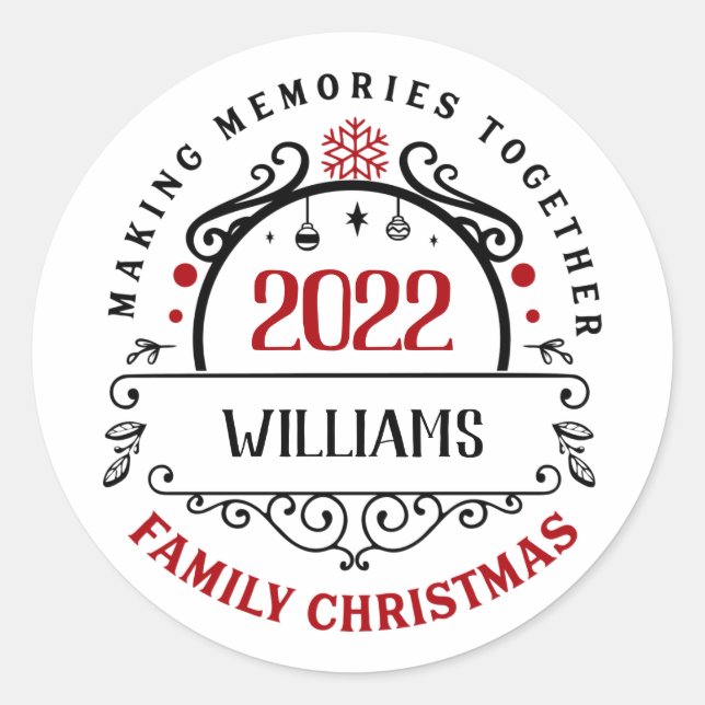 Personalized Name Matching Family Christmas Classic Round Sticker (Front)