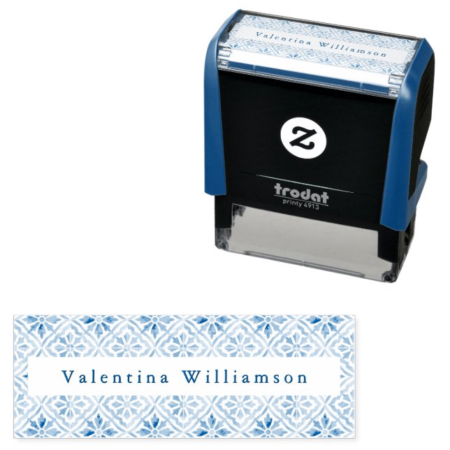 Personalized Name Mediterranean Tile Patterned Self-inking Stamp (In Situ)