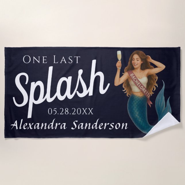 Personalized  Name Mermaid Bachelorette  Beach Towel (Front)