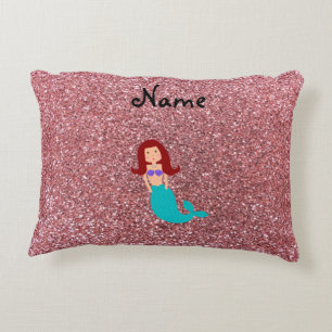 Personalized name mermaid pastel pink glitter accent pillow