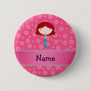 Personalized name mermaid pink flowers 2 inch round button