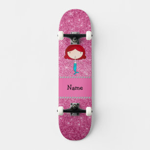 Personalized name mermaid pink glitter skateboard