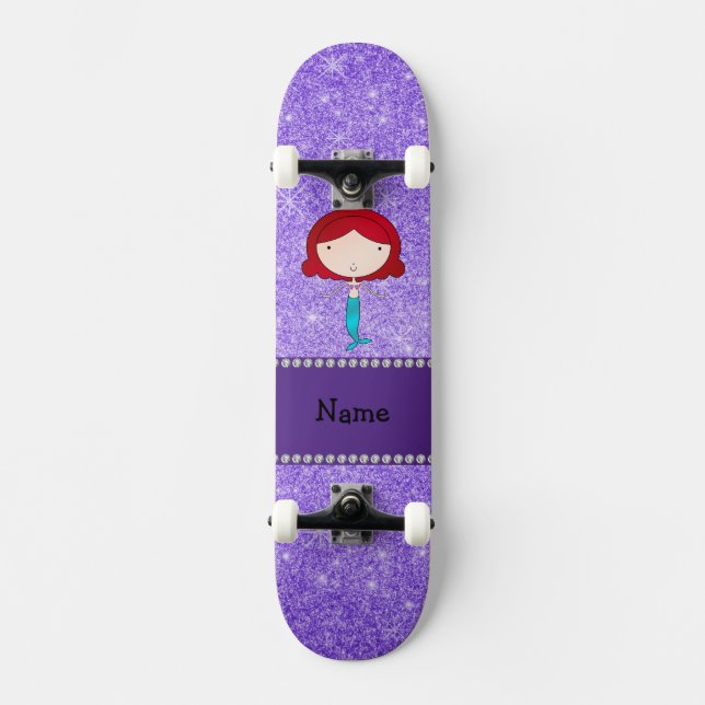 Personalized name mermaid purple glitter skateboard (Front)