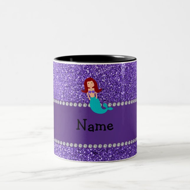 Personalized name mermaid purple glitter Two-Tone coffee mug (Center)