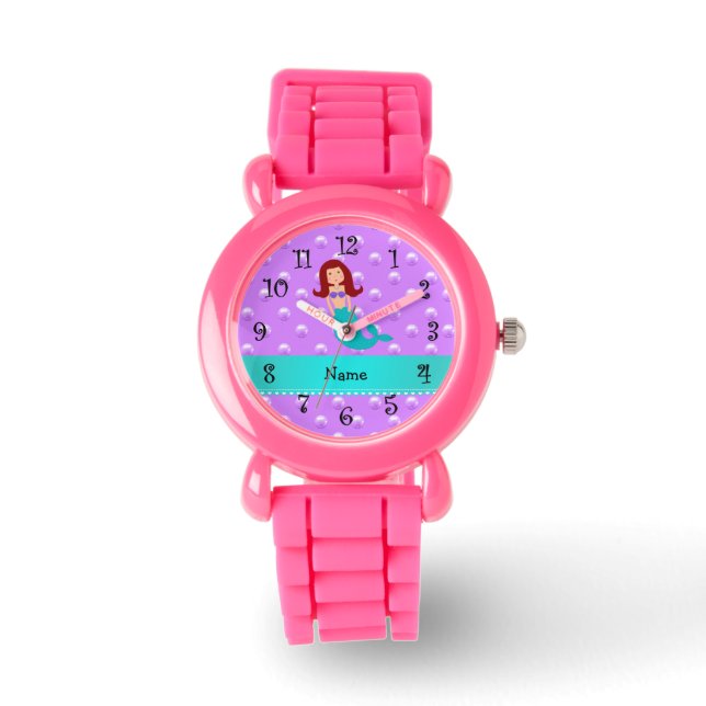 Personalized name mermaid purple pearls watch (Front)