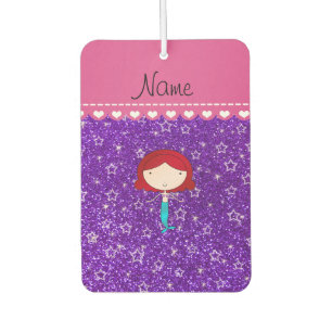 Personalized name mermaid purple stars glitter car air freshener