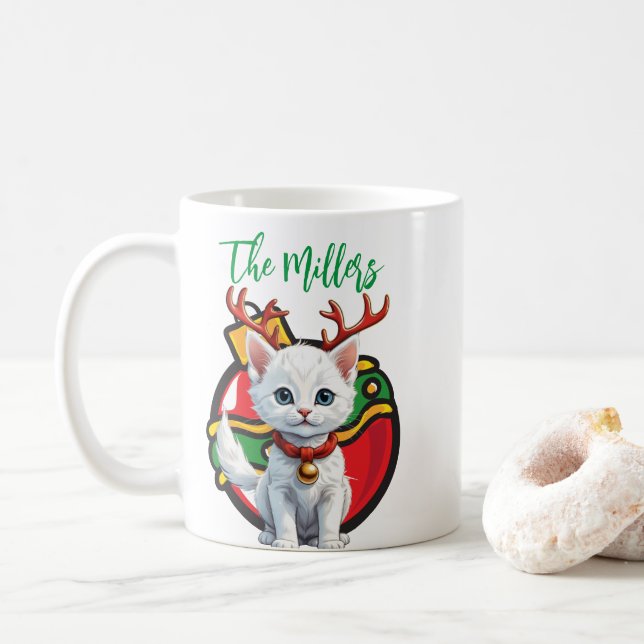 Personalized Name Merry Christmas Cat coffee mug  (With Donut)