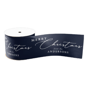 Personalized Name Merry Christmas Elegant Script Grosgrain Ribbon