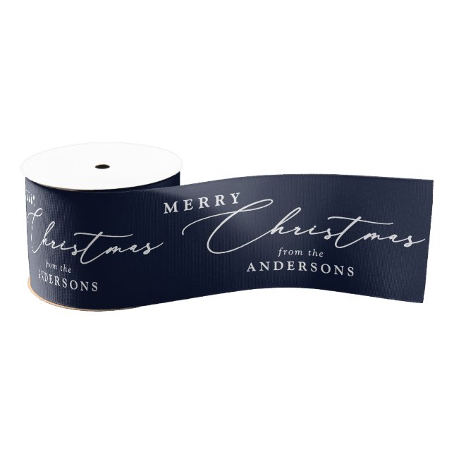 Personalized Name Merry Christmas Elegant Script Grosgrain Ribbon (Spool)