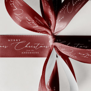 Personalized Name Merry Christmas Elegant Script Grosgrain Ribbon