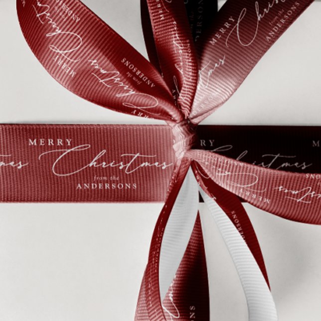 Personalized Name Merry Christmas Elegant Script Grosgrain Ribbon (Creator Uploaded)