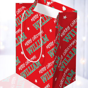 Personalized Name Merry Christmas Red Green Medium Gift Bag