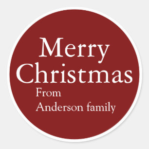 Personalized Name Merry Christmas Red Retro Script Classic Round Sticker