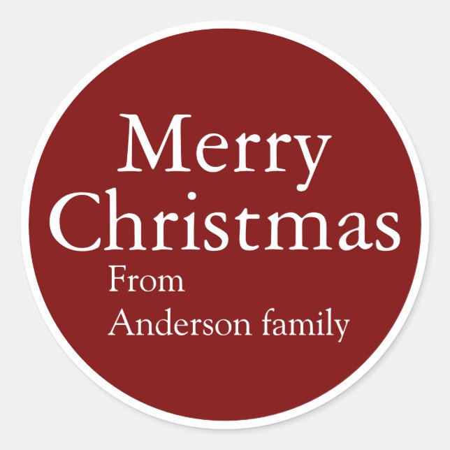 Personalized Name Merry Christmas Red Retro Script Classic Round Sticker (Front)
